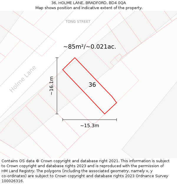 36, HOLME LANE, BRADFORD, BD4 0QA: Plot and title map