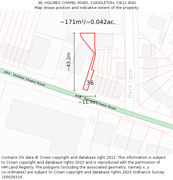 36, HOLMES CHAPEL ROAD, CONGLETON, CW12 4NG: Plot and title map