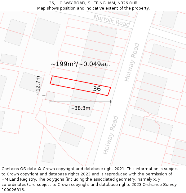 36, HOLWAY ROAD, SHERINGHAM, NR26 8HR: Plot and title map