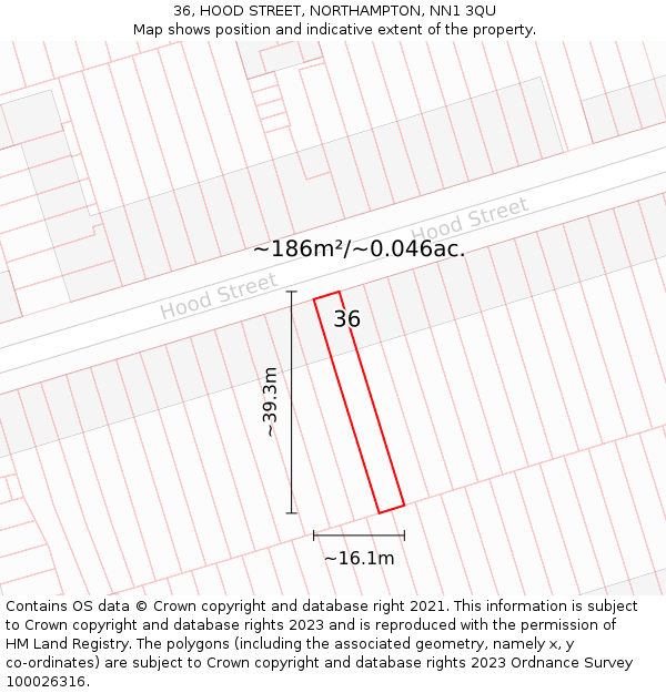36, HOOD STREET, NORTHAMPTON, NN1 3QU: Plot and title map