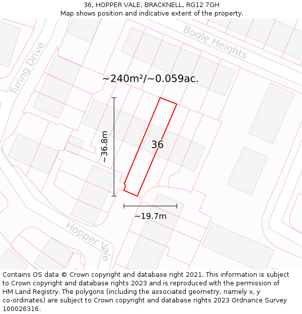 36, HOPPER VALE, BRACKNELL, RG12 7GH: Plot and title map