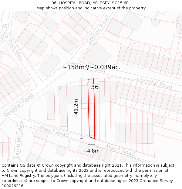 36, HOSPITAL ROAD, ARLESEY, SG15 6RL: Plot and title map