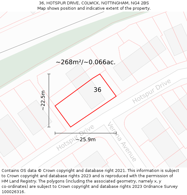 36, HOTSPUR DRIVE, COLWICK, NOTTINGHAM, NG4 2BS: Plot and title map