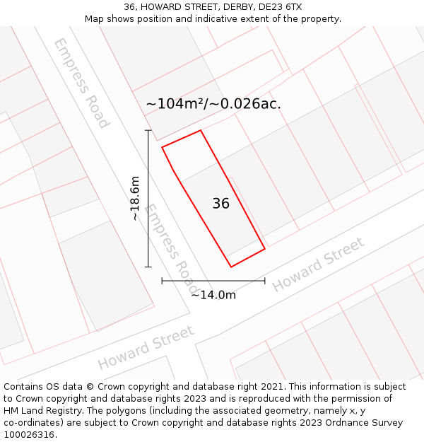 36, HOWARD STREET, DERBY, DE23 6TX: Plot and title map