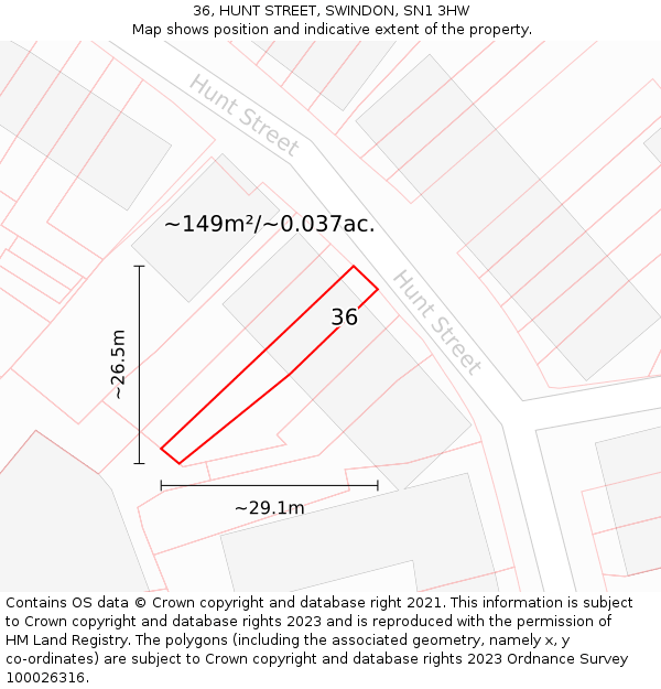 36, HUNT STREET, SWINDON, SN1 3HW: Plot and title map