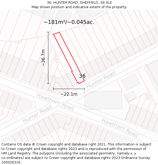 36, HUNTER ROAD, SHEFFIELD, S6 4LE: Plot and title map