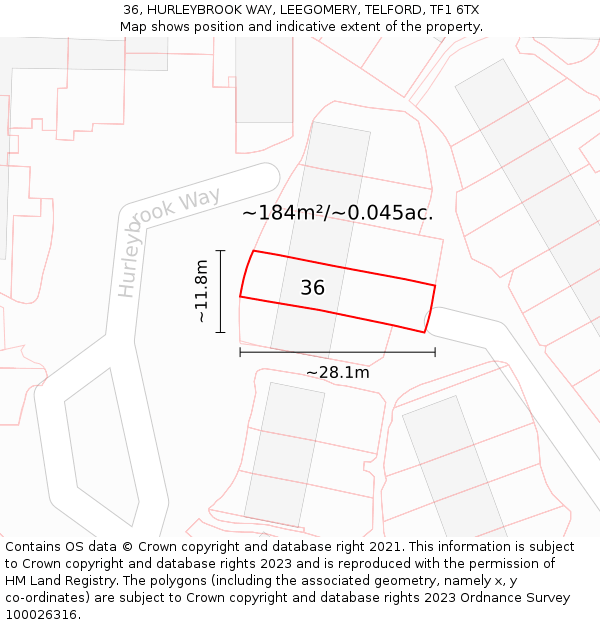 36, HURLEYBROOK WAY, LEEGOMERY, TELFORD, TF1 6TX: Plot and title map