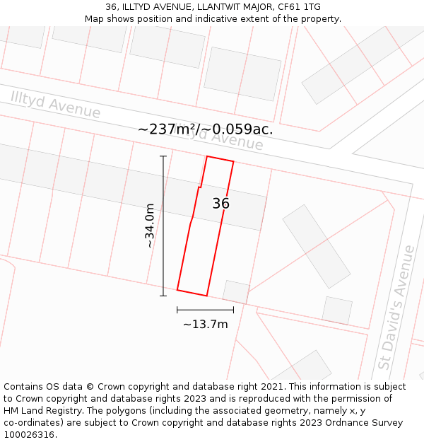 36, ILLTYD AVENUE, LLANTWIT MAJOR, CF61 1TG: Plot and title map