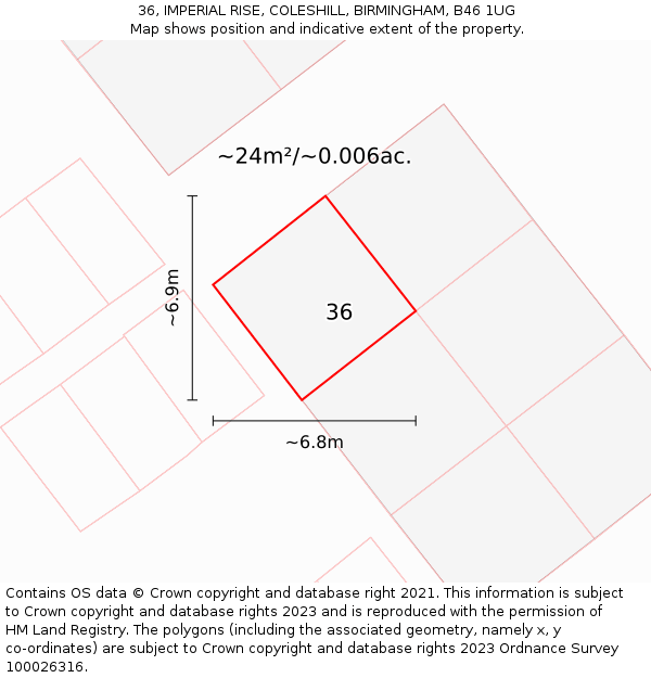 36, IMPERIAL RISE, COLESHILL, BIRMINGHAM, B46 1UG: Plot and title map