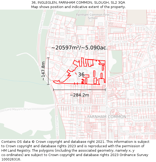36, INGLEGLEN, FARNHAM COMMON, SLOUGH, SL2 3QA: Plot and title map