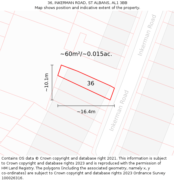 36, INKERMAN ROAD, ST ALBANS, AL1 3BB: Plot and title map
