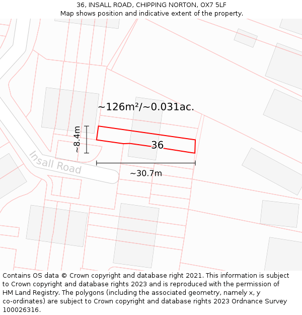 36, INSALL ROAD, CHIPPING NORTON, OX7 5LF: Plot and title map