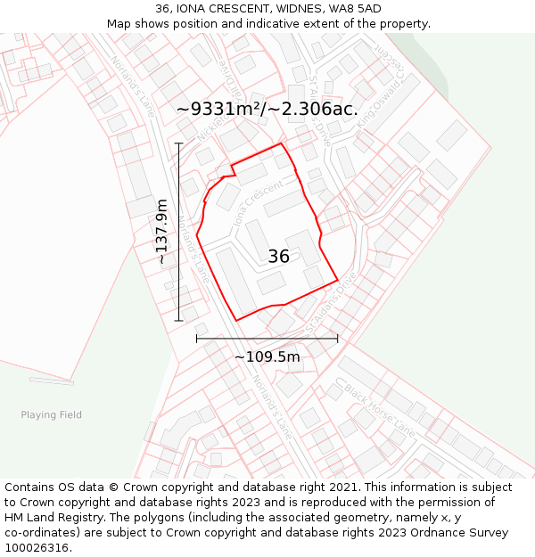36, IONA CRESCENT, WIDNES, WA8 5AD: Plot and title map