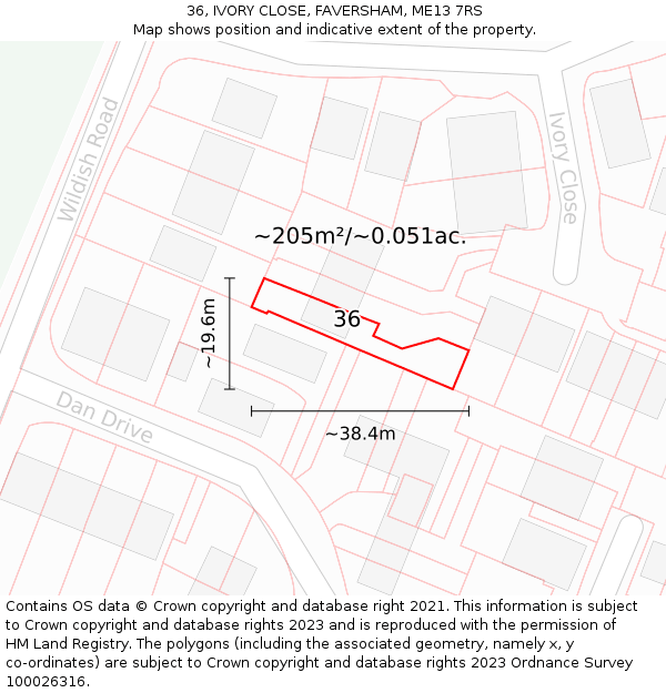 36, IVORY CLOSE, FAVERSHAM, ME13 7RS: Plot and title map