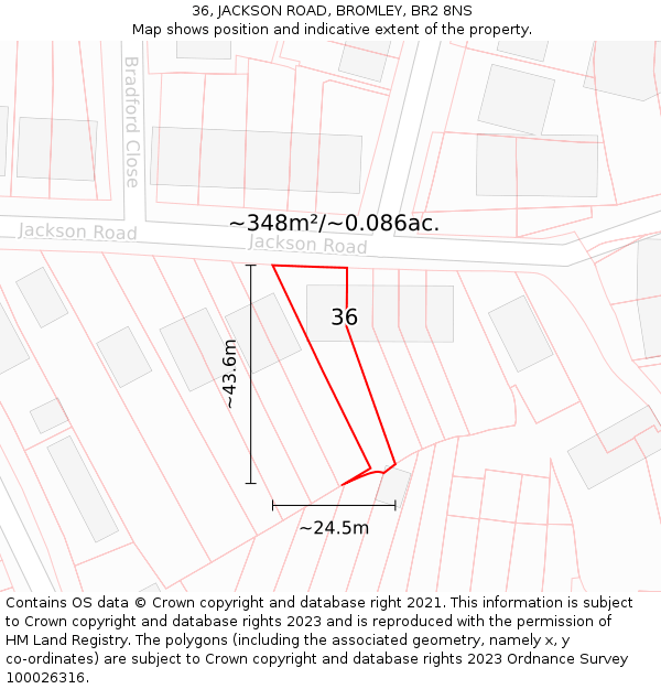36, JACKSON ROAD, BROMLEY, BR2 8NS: Plot and title map
