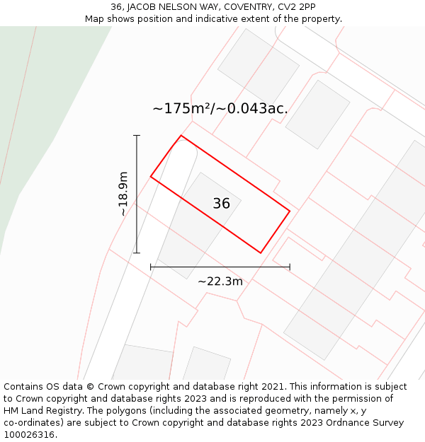 36, JACOB NELSON WAY, COVENTRY, CV2 2PP: Plot and title map