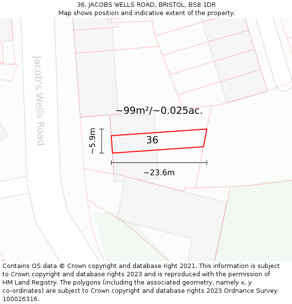 36, JACOBS WELLS ROAD, BRISTOL, BS8 1DR: Plot and title map