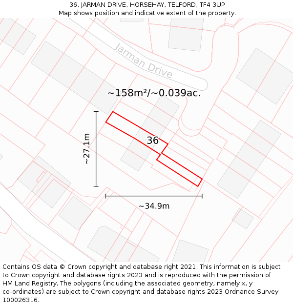 36, JARMAN DRIVE, HORSEHAY, TELFORD, TF4 3UP: Plot and title map