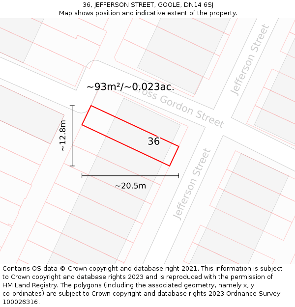 36, JEFFERSON STREET, GOOLE, DN14 6SJ: Plot and title map
