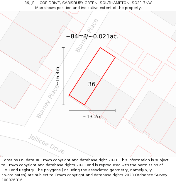 36, JELLICOE DRIVE, SARISBURY GREEN, SOUTHAMPTON, SO31 7NW: Plot and title map