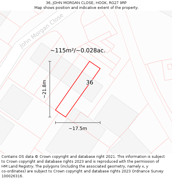 36, JOHN MORGAN CLOSE, HOOK, RG27 9RP: Plot and title map