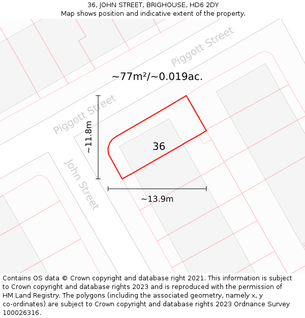 36, JOHN STREET, BRIGHOUSE, HD6 2DY: Plot and title map