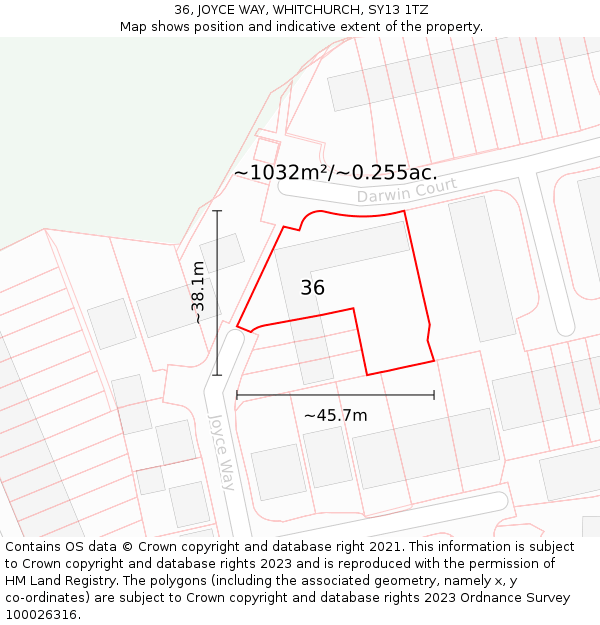 36, JOYCE WAY, WHITCHURCH, SY13 1TZ: Plot and title map