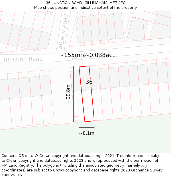 36, JUNCTION ROAD, GILLINGHAM, ME7 4EQ: Plot and title map
