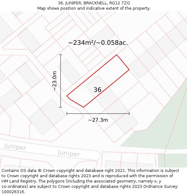 36, JUNIPER, BRACKNELL, RG12 7ZG: Plot and title map