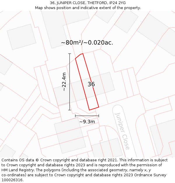 36, JUNIPER CLOSE, THETFORD, IP24 2YG: Plot and title map