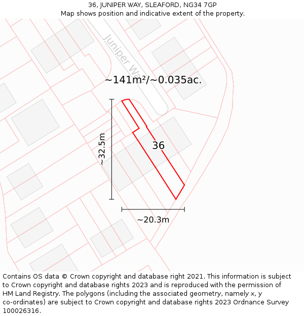 36, JUNIPER WAY, SLEAFORD, NG34 7GP: Plot and title map