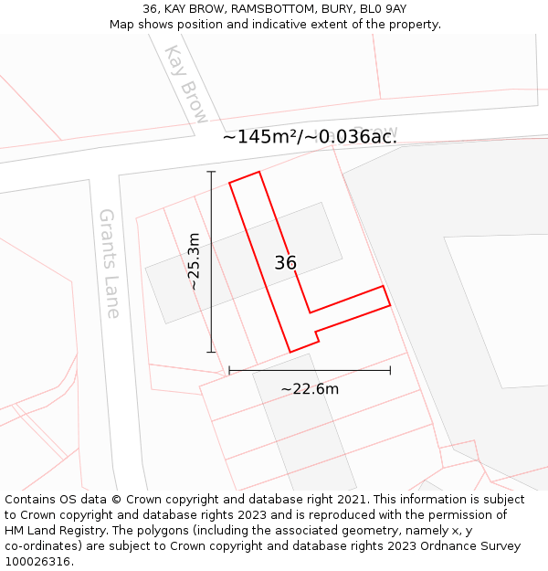 36, KAY BROW, RAMSBOTTOM, BURY, BL0 9AY: Plot and title map