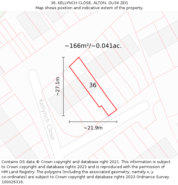 36, KELLYNCH CLOSE, ALTON, GU34 2EG: Plot and title map