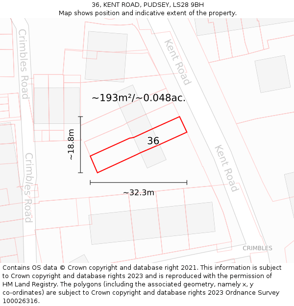 36, KENT ROAD, PUDSEY, LS28 9BH: Plot and title map