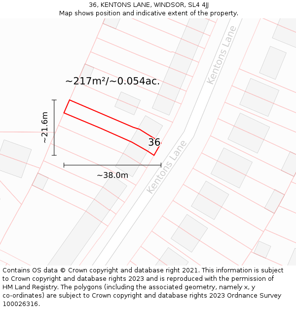 36, KENTONS LANE, WINDSOR, SL4 4JJ: Plot and title map