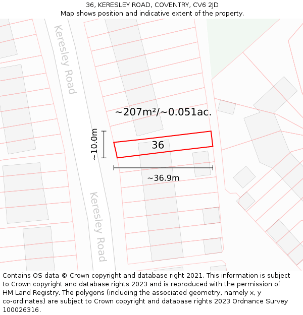 36, KERESLEY ROAD, COVENTRY, CV6 2JD: Plot and title map