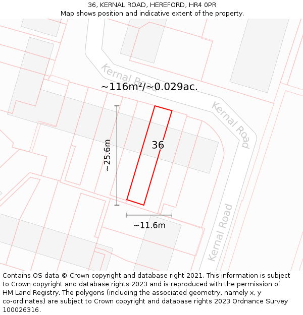 36, KERNAL ROAD, HEREFORD, HR4 0PR: Plot and title map