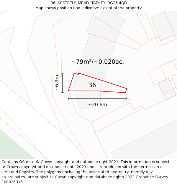 36, KESTRELS MEAD, TADLEY, RG26 4QD: Plot and title map