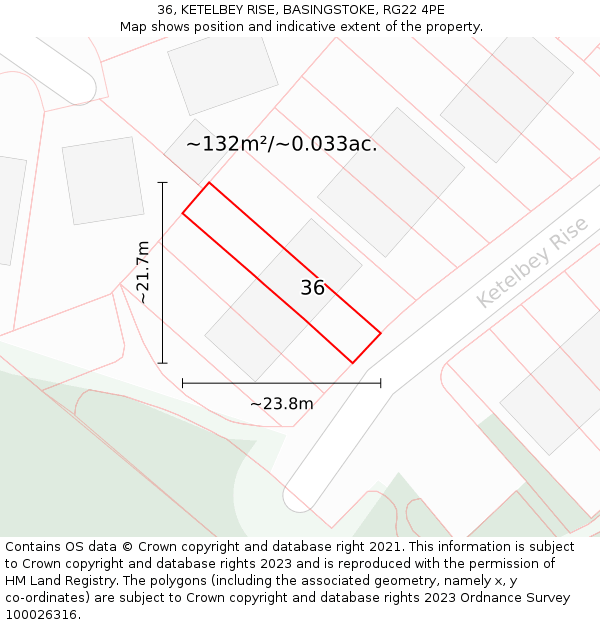 36, KETELBEY RISE, BASINGSTOKE, RG22 4PE: Plot and title map