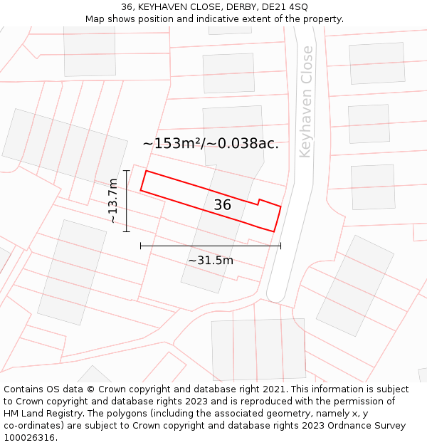 36, KEYHAVEN CLOSE, DERBY, DE21 4SQ: Plot and title map