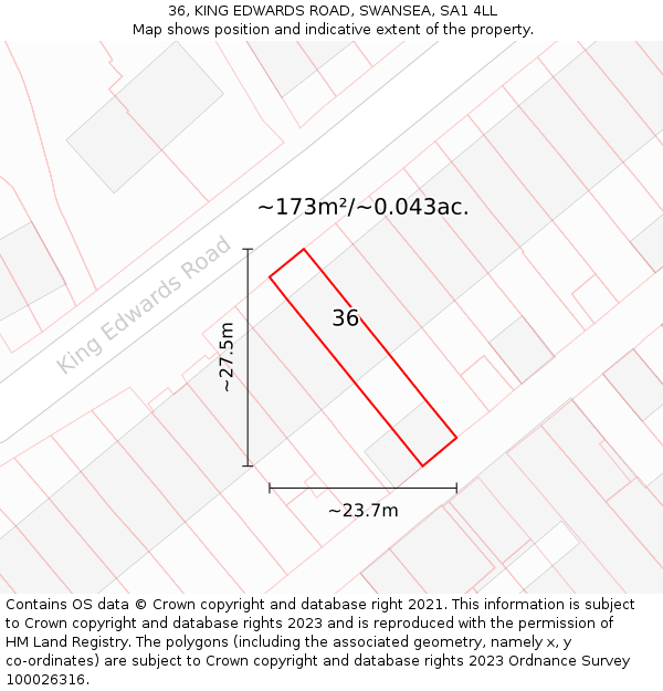 36, KING EDWARDS ROAD, SWANSEA, SA1 4LL: Plot and title map