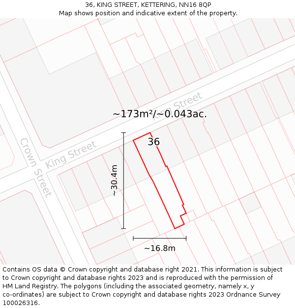 36, KING STREET, KETTERING, NN16 8QP: Plot and title map