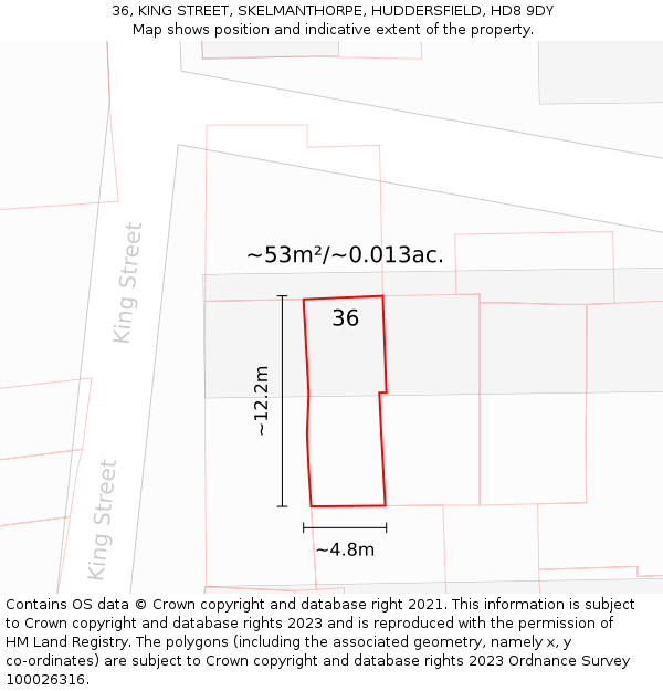 36, KING STREET, SKELMANTHORPE, HUDDERSFIELD, HD8 9DY: Plot and title map