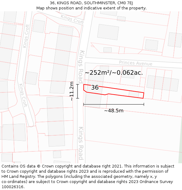 36, KINGS ROAD, SOUTHMINSTER, CM0 7EJ: Plot and title map