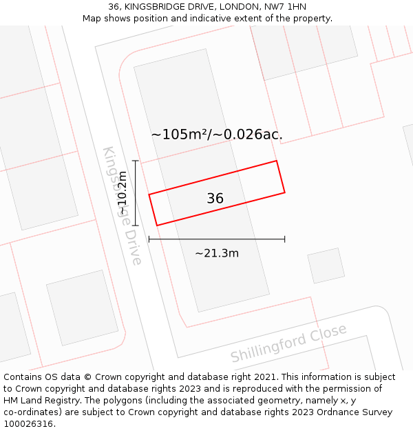 36, KINGSBRIDGE DRIVE, LONDON, NW7 1HN: Plot and title map