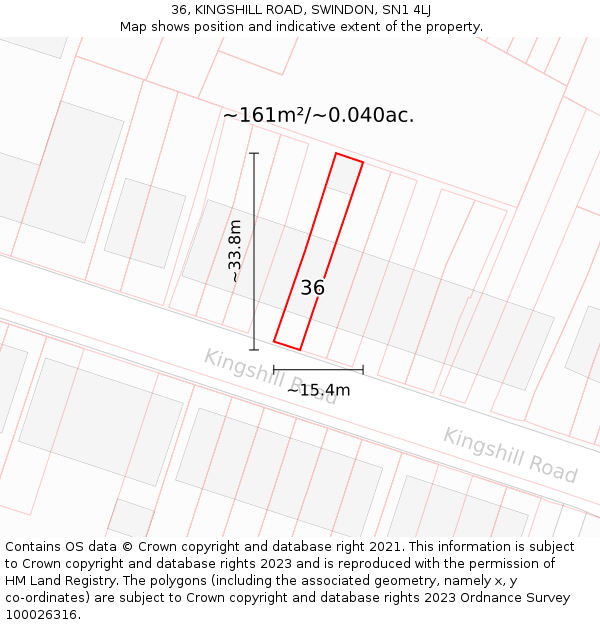 36, KINGSHILL ROAD, SWINDON, SN1 4LJ: Plot and title map