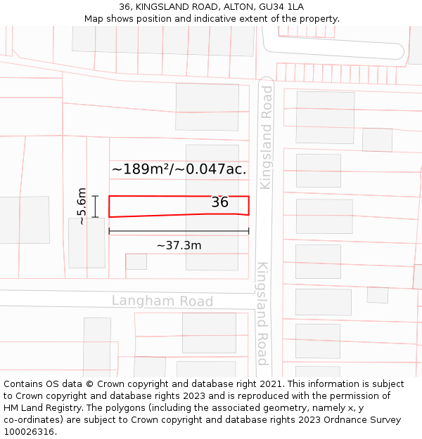 36, KINGSLAND ROAD, ALTON, GU34 1LA: Plot and title map