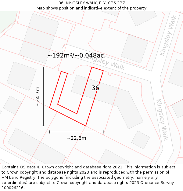 36, KINGSLEY WALK, ELY, CB6 3BZ: Plot and title map