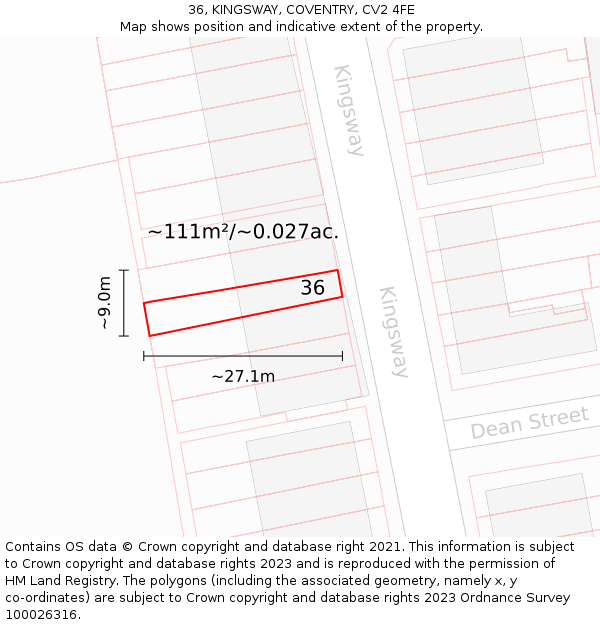 36, KINGSWAY, COVENTRY, CV2 4FE: Plot and title map