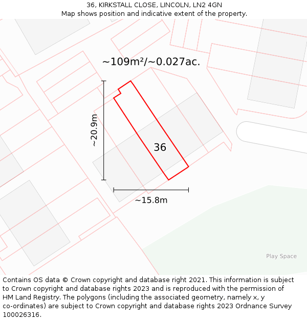 36, KIRKSTALL CLOSE, LINCOLN, LN2 4GN: Plot and title map